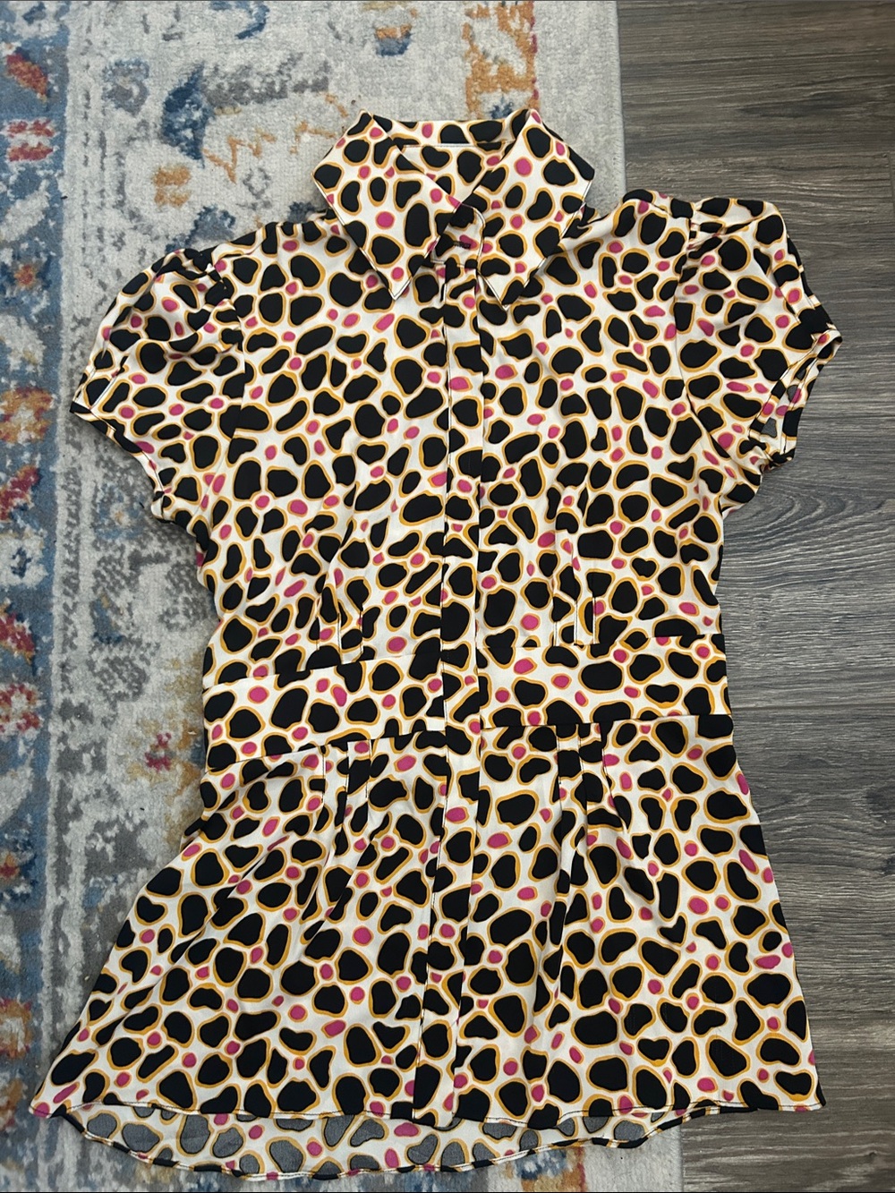 Diane Von Furstenberg Courtney Silk Lycra Peplum Button Blouse - Picture 2 of 4